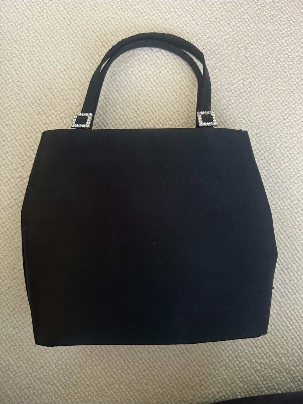 Classic Black Satin Women's Handbag with Rhinestone Accents